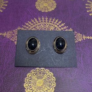 Gold Obsidian Stud Earrings